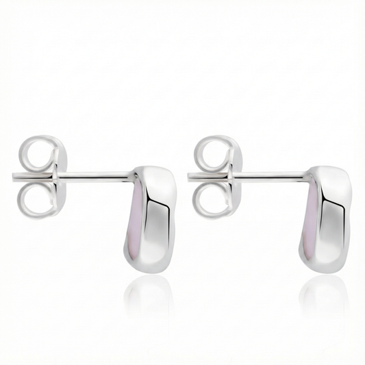 Aretes de Plata 925 con Resina color rosa pastel de lado