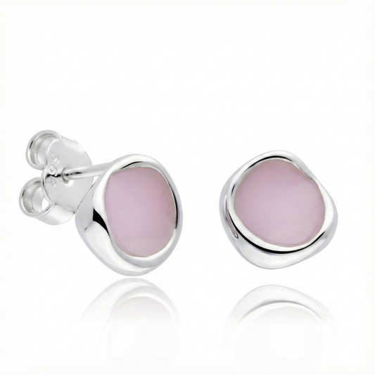 Aretes de Plata 925 con Resina color rosa pastel