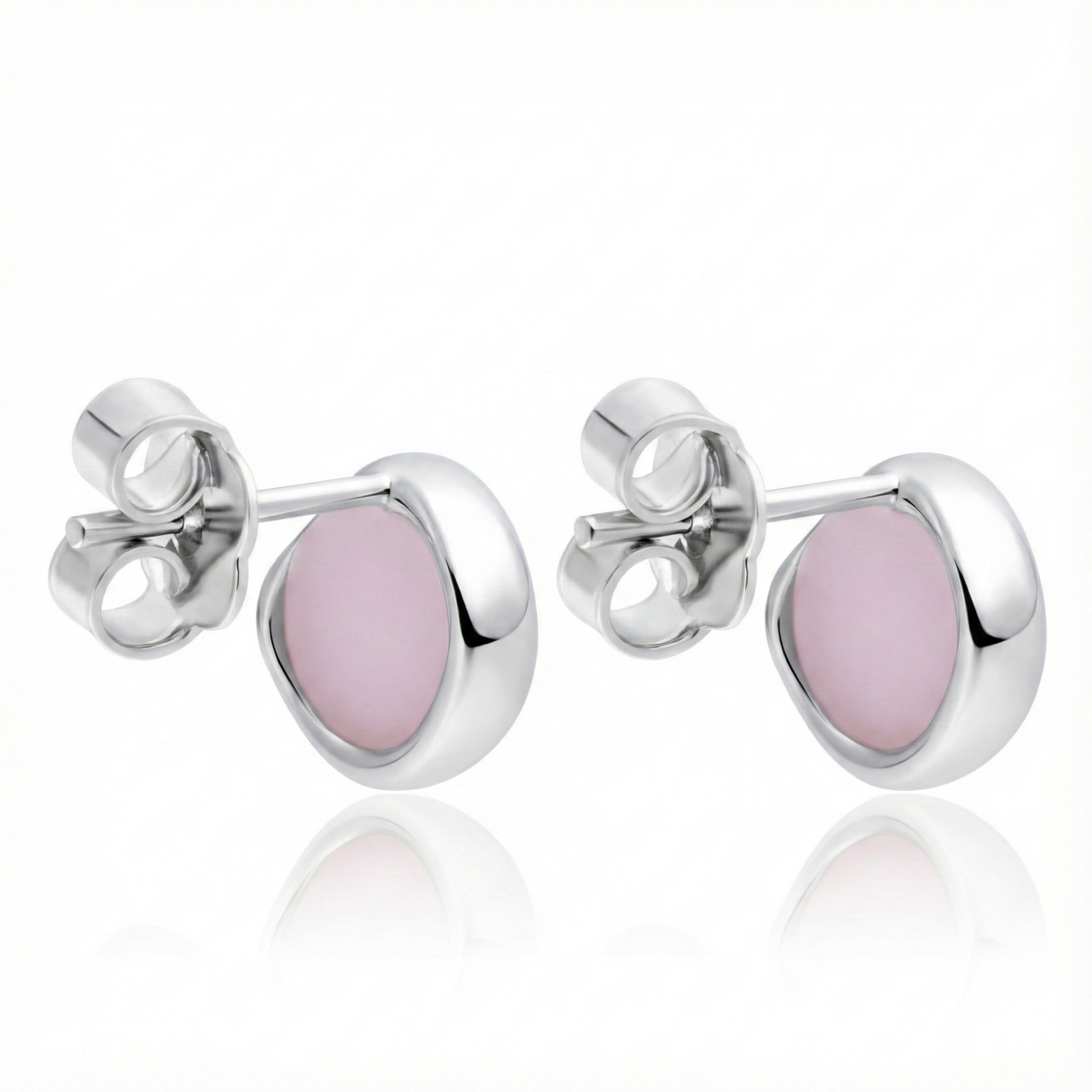 Aretes de Plata 925 con Resina color rosa pastel por atras