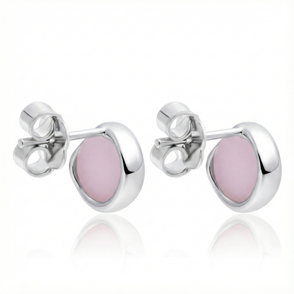 Aretes de Plata 925 con Resina color rosa pastel por atras