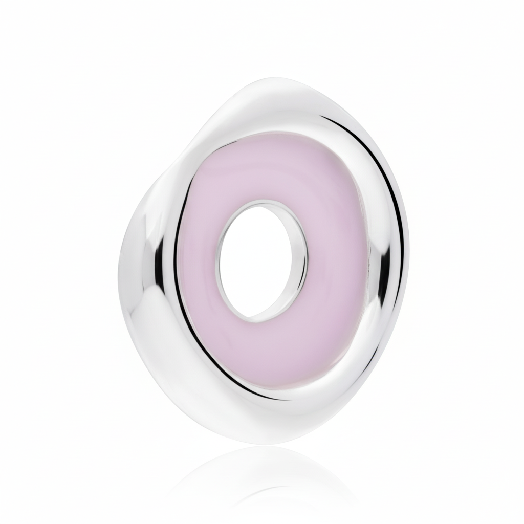 Dije de Plata 925 con centro de resina color rosa pastel en angulo